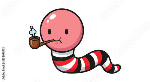 Cartoon worm enjoying a pipe, embodying playful charm and quirky sophistication within the