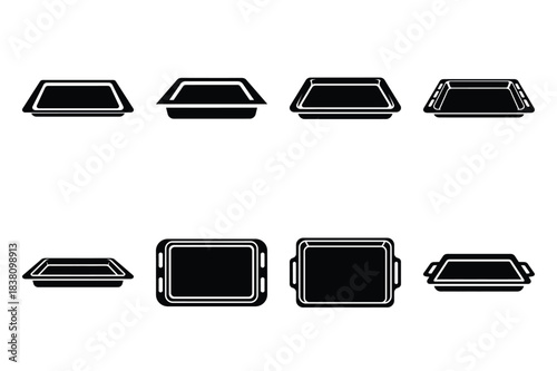 Set of Minimalist black baking sheet kitchen tool silhouette icon set