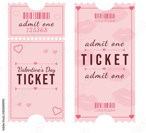 Valentines day tickets templates set. Vector retro coupons for Valentine party. Vintage cards for 14 february event