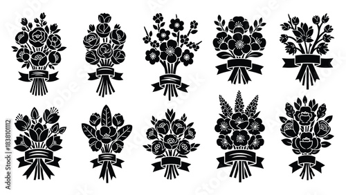 Assortment of Floral Bouquets with Ribbons flowers, bouquet, floral, bloom, blossom