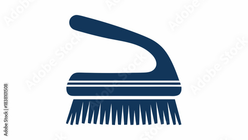 Dark Blue Scrub Brush with Ergonomic Handle and Stiff Bristles Isolated on White Background for Cleaning Tasks and Household Chores