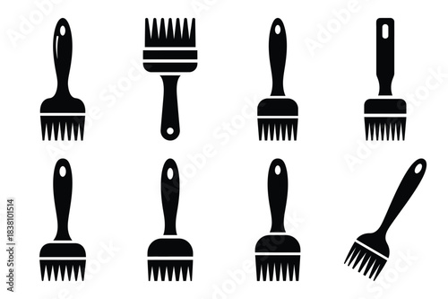 Set of Minimalist black marinade brush kitchen tool silhouette icon set