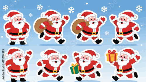 A set of cartoon santa clauss with different poses