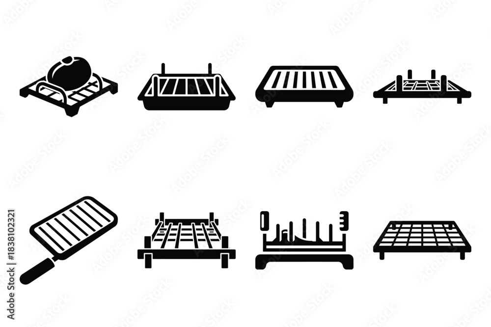 Naklejka premium Set of Minimalist black roasting rack kitchen tool silhouette icon set