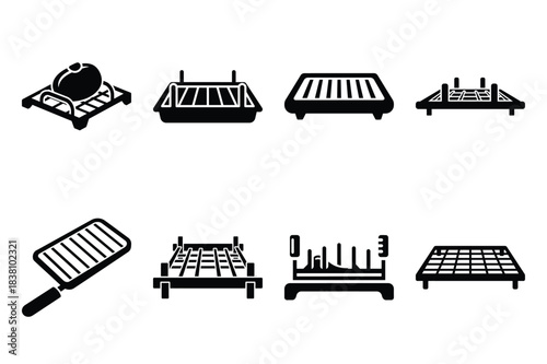 Set of Minimalist black roasting rack kitchen tool silhouette icon set