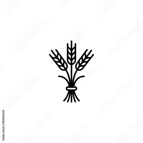 Wheat Sheaf Black and White Line Icon - Farming and Harvest