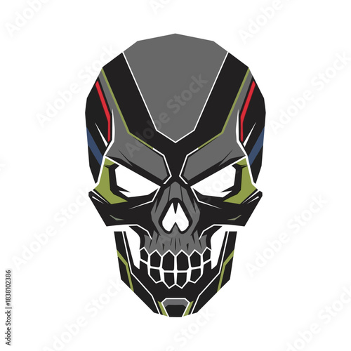 Stylized skull illustration embodying modern design and bold color contrasts for graphic design