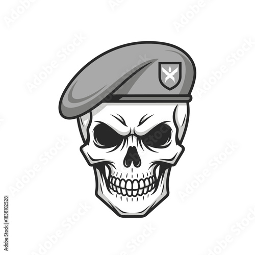 Military skull with beret emblem graphic illustration for vector design badge or insignia