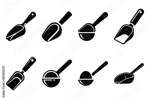Set of Minimalist black seasoning scoop kitchen tool silhouette icon set