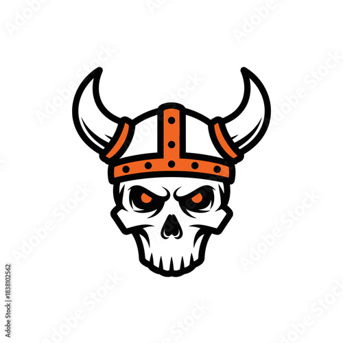 Intricate illustration of a skull adorned with a horned helmet evoking medieval warrior imagery