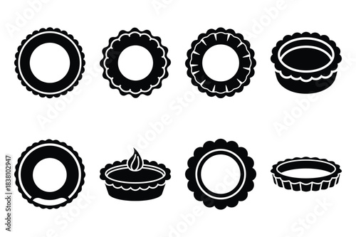 Set of Minimalist black tart ring kitchen tool silhouette icon set