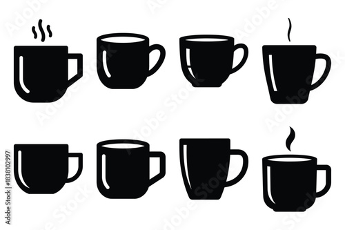 Set of Minimalist black tea mug kitchen tool silhouette icon set
