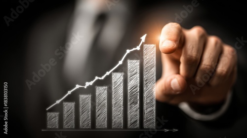 Businessman Pointing at Growing Graph Symbolizing Success and Financial Growth in Business Strategy