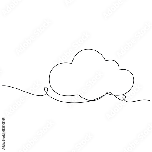 Continuous one line drawing of cloud sky isolated vector illustration