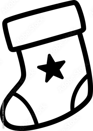 Holiday stocking outline template vector.
Christmas sock outline icon. 
Transparent background. SVG.