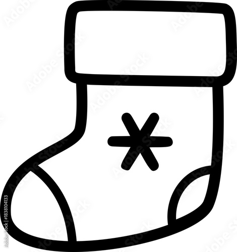 Holiday stocking outline template vector.
Christmas sock outline icon. 
Transparent background. SVG.