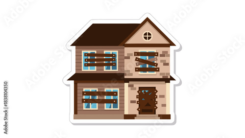 Dilapidated Wooden House With Boarded Windows And Doors Under A Clear Sky