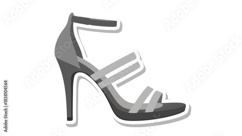 Elegant Gray High Heel Sandal with Strappy Design Isolated on Black Background and White Outline