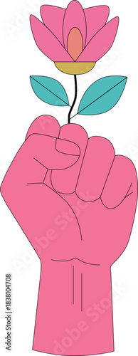 Hand holding a flower. Vector illustration in flat style.