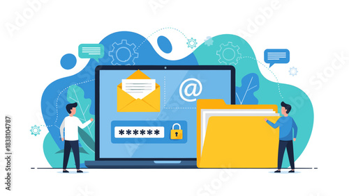 Digital security concept: secure data access via laptop with password and email entry