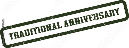 Distressed dark green rubber stamp impression stating traditional anniversary for elegant celebrations and events