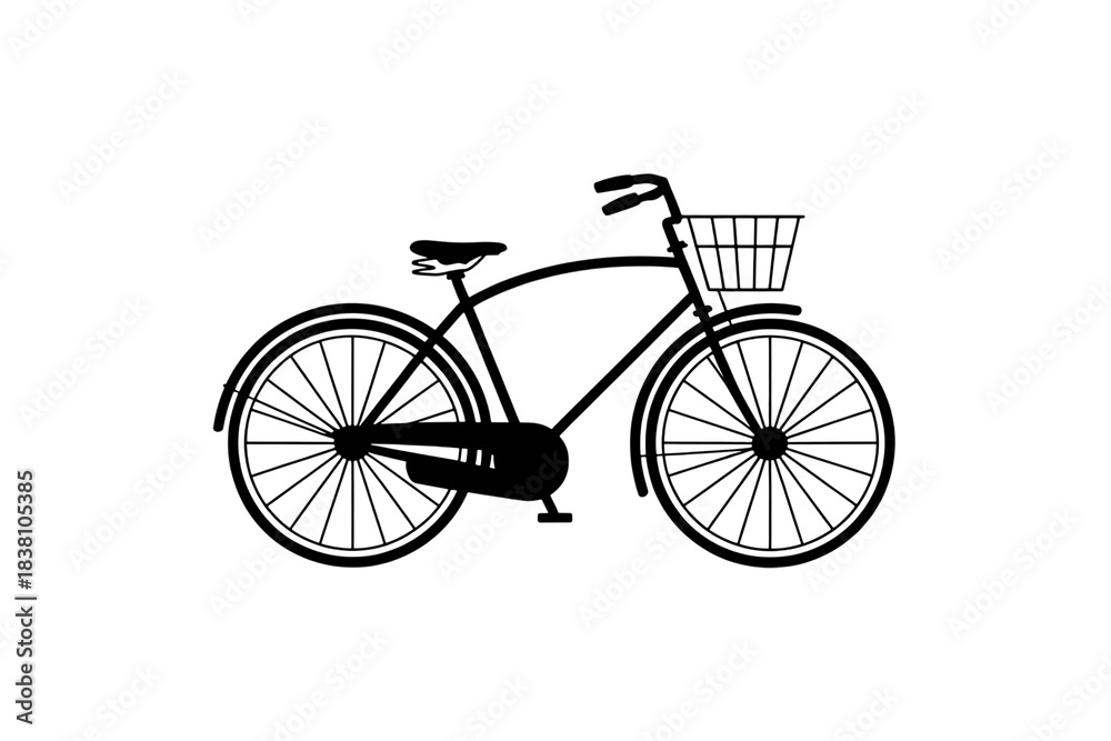 Fototapeta premium Bicycle with Basket Black Icon - Simple Minimalist Commute