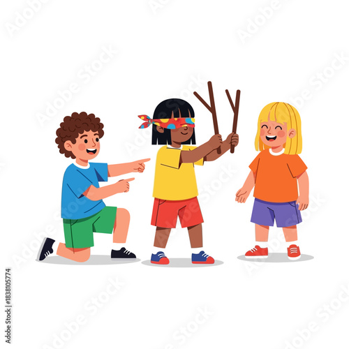 Children's whimsical pretend play with imaginative stick figures and boundless fun illustration