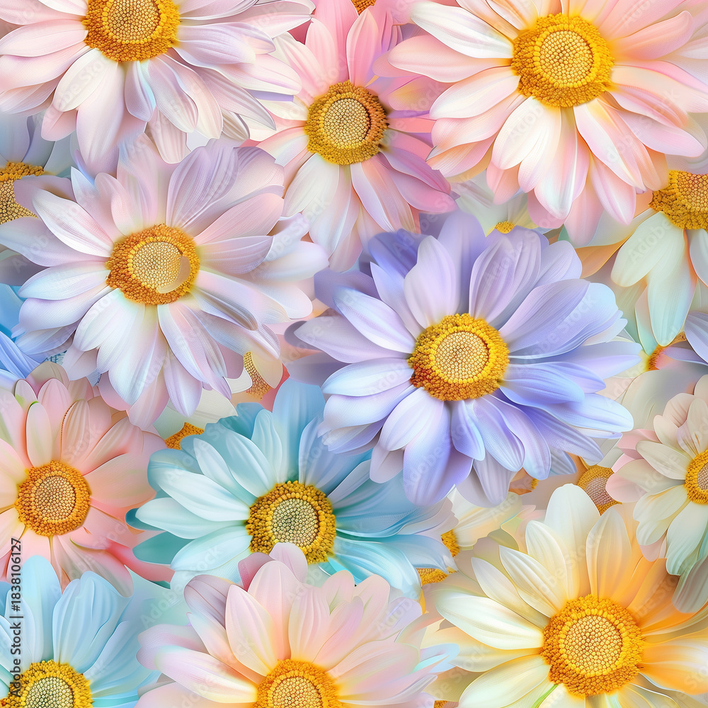 Fototapeta premium A colorful daisies flower background, shimmering with soft glowing light, perfect as a vibrant and radiant mobile wallpaper.