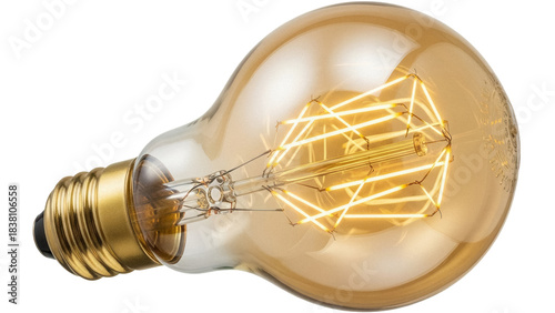 Vintage Edison light bulb isolated PNG, antique style filament lamp on transparent background for retro design and decoration