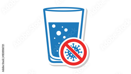 Glass Of Water With Virus Symbol Crossed Out Indicating Safe Hydration And No Contamination Risk Clean Beverage Health And Safety Concept