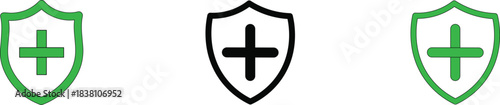 Shield with plus icon, symbolizing health, medical care and safety Vector