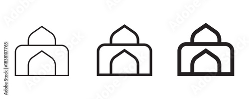 Islamic Mosque Icon Set  Outline Line Art Style