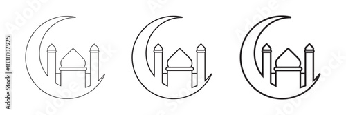 Islamic Mosque Crescent Moon  Outline Vector Set
