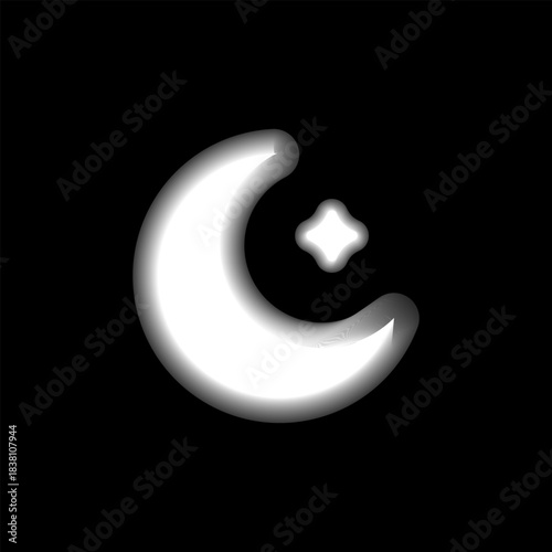 Glowing Crescent Moon and Star  Minimalist Night Sky Symbol