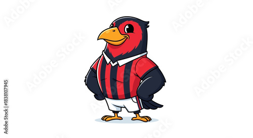 Cheerful cartoon bird mascot with sporty attire showcasing a friendly demeanor and vibrant design