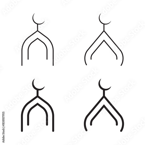 Four Minimalist Islamic Mosque Arch Icons  Line Art Style
