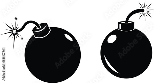 Stylized bomb icons, one with lit fuse and one unlit, danger Vector