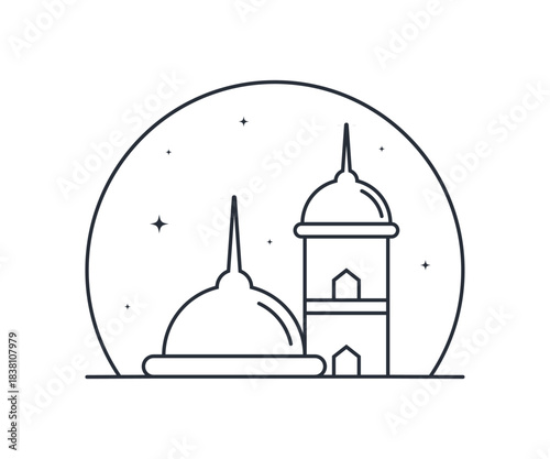 Islamic Mosque and Minaret  Minimalist Line Art
