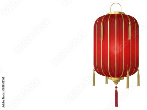 Isolated red Chinese lantern with gold accents on display for festive occasion, celebration