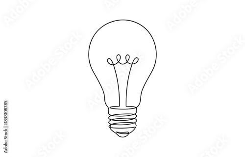 Light bulb one continuous line art drawing. Concept of creative idea isolated on transparent background