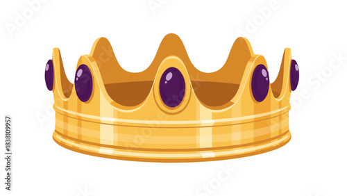 Golden Regal Crown Adorned with Purple Jewels on a Black Background Richly Detailed Pixel Art of Royal Headwear Symbolizing Power and Authority