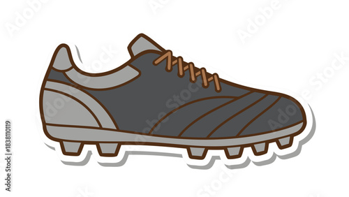 Gray Soccer Cleat Shoe with Brown Laces Isolated on Black Background Detailed Vector Illustration of Athletic Footwear for Sports and Training