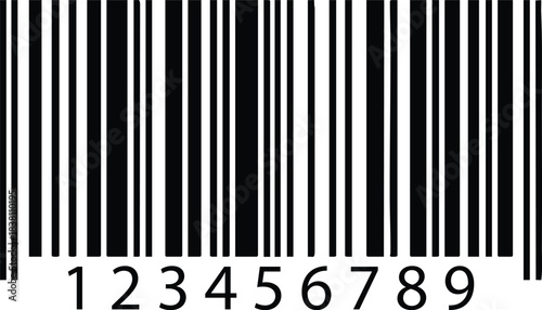 Black and white barcode with numbers 1 to 9 a symbol for product identification and retail isolated on a white background