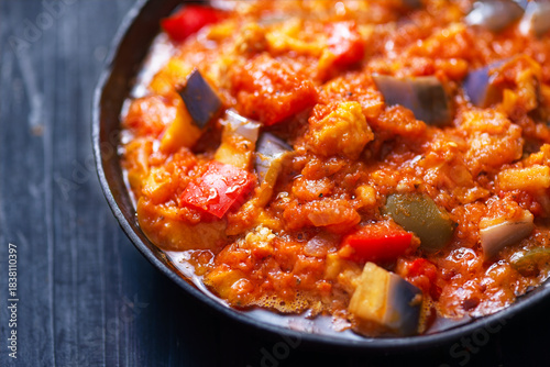 rustic eggplant ragu in tomato sauce