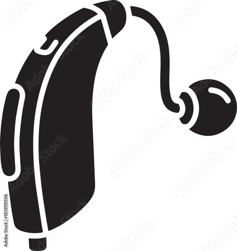 Black Silhouette of a Behind-the- Ear Hearing Aid icon