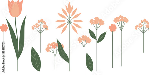 Minimal floral seamless pattern with soft pastel flowers and leaves, elegant botanical background vector for modern design