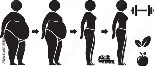 Weight Loss Progression with Fitness and Healthy Food Icons