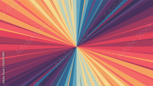 Radiant spectrum explosion symmetrical background with retro color palette
