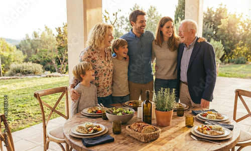 Joyful family laughing together at outdoor garden lunch