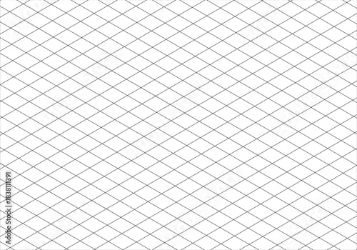  Isometric squared grid. Isometric black line guides. Printable 3d perspective backdrop. Mathematic typography pattern for making notebooks production for education. Notebook sheets blank template.